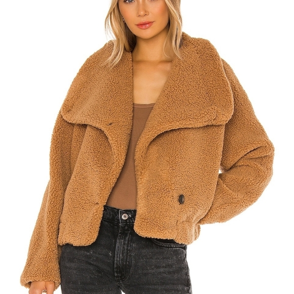 Free People Jackets & Blazers - Free People Izzy Wrap Teddy Jacket tan brown NWT L